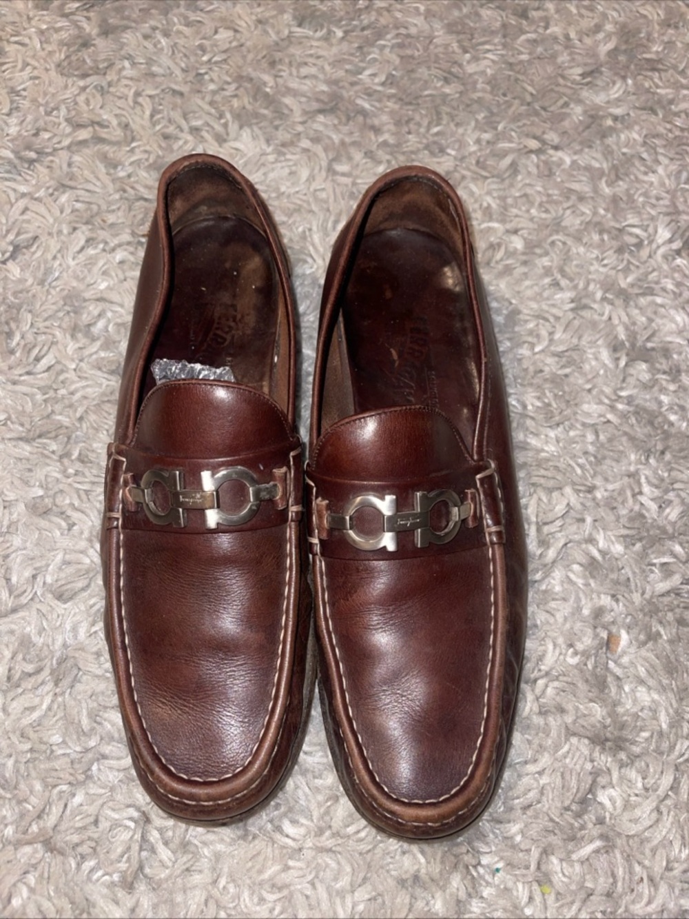 Salvatore Ferragamo Gancini Bit Loafers Flat Shoes Brown Leather, Sz 11